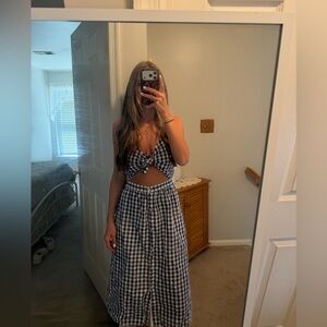 Zara Navy and White Gingham Cottagecore Maxi Dress